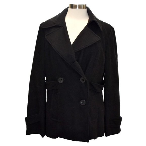 Runway Black Wool-blend Military Pea Coat - Picture 1 of 7